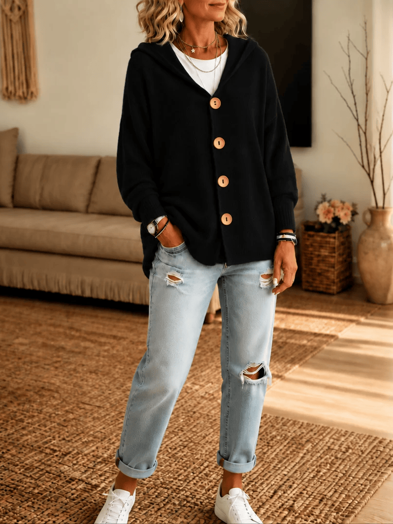 Everyday Hooded Button-Front Cardigan