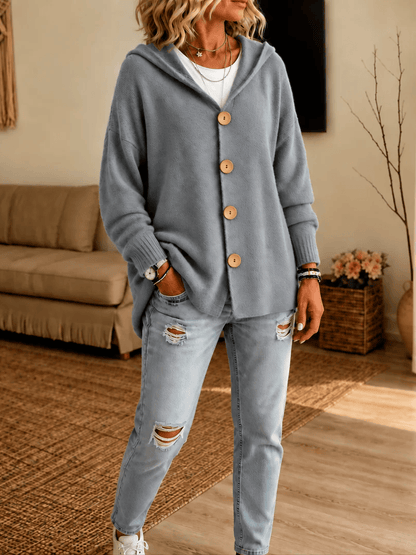 Everyday Hooded Button-Front Cardigan