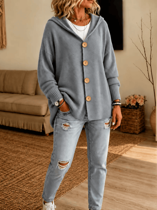 Everyday Hooded Button-Front Cardigan