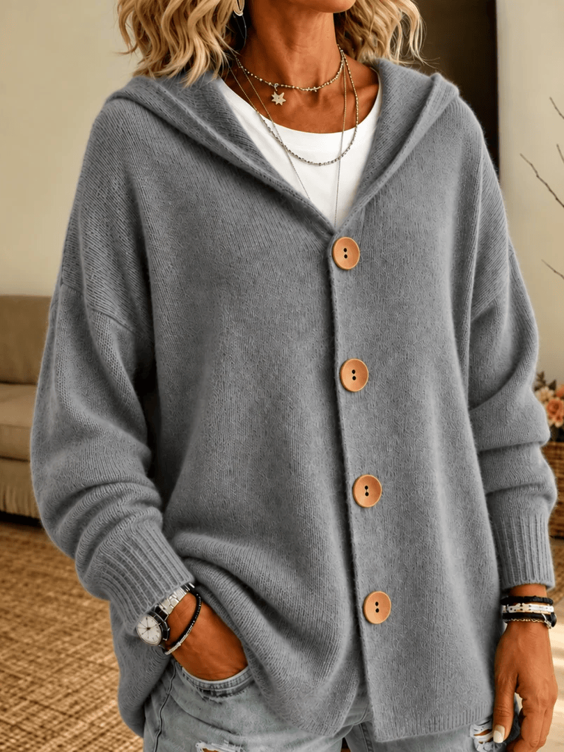 Everyday Hooded Button-Front Cardigan