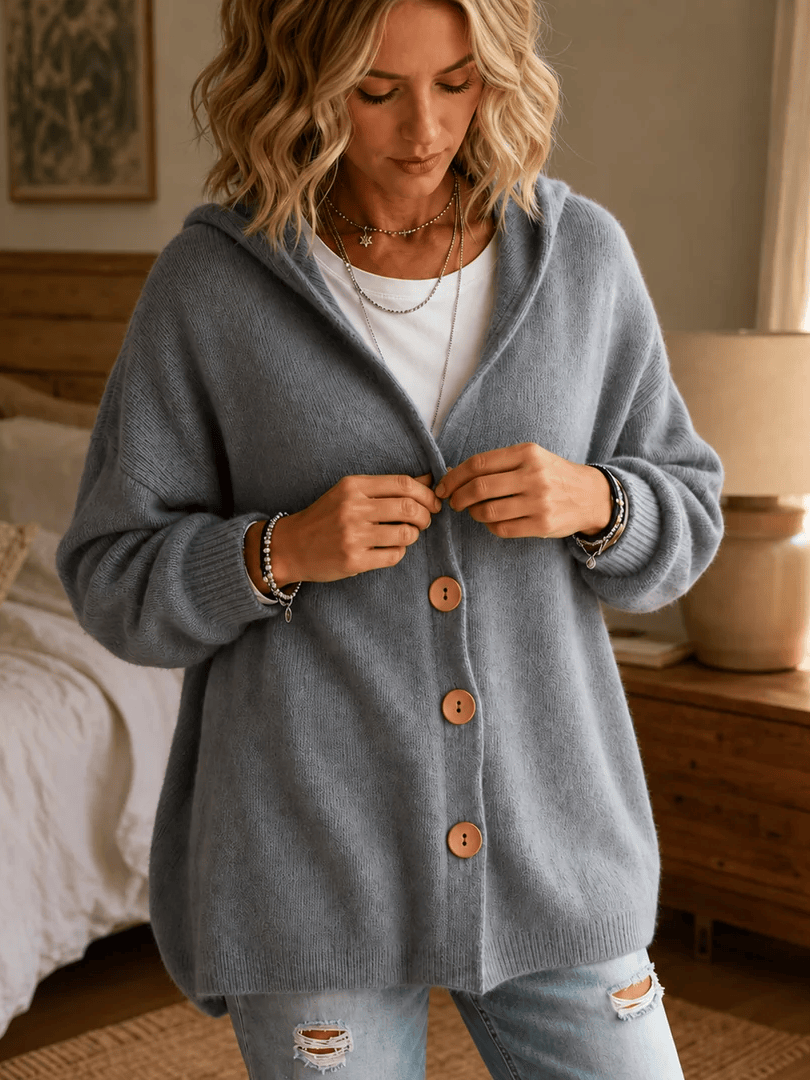 Everyday Hooded Button-Front Cardigan