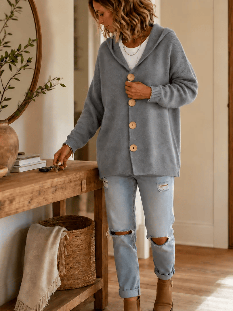 Everyday Hooded Button-Front Cardigan