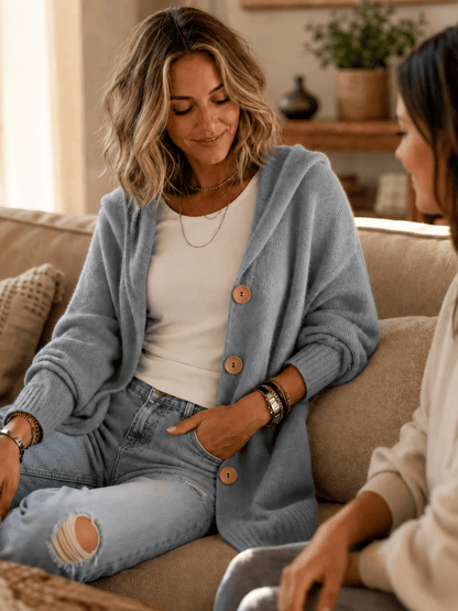 Everyday Hooded Button-Front Cardigan