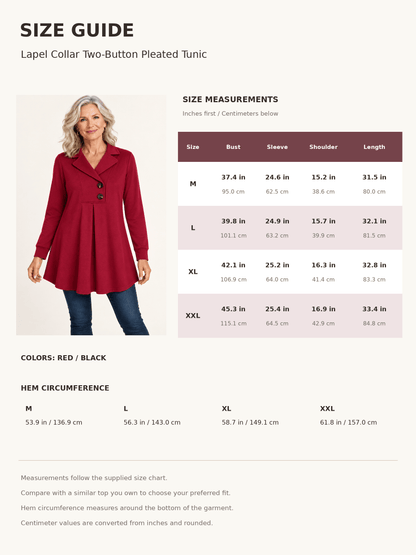 Women’s Lapel Collar Two-Button Pleated Tunic Top