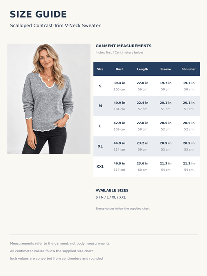 Women’s Scalloped Contrast-Trim V-Neck Sweater