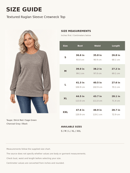 Women’s Textured Raglan Sleeve Crewneck Top